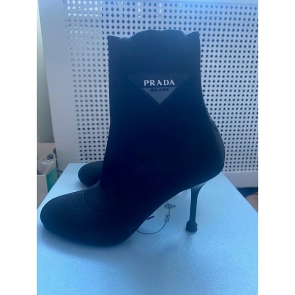 Prada Logo 90 Sock Black Booties Size 6 - Picture 2 of 7
